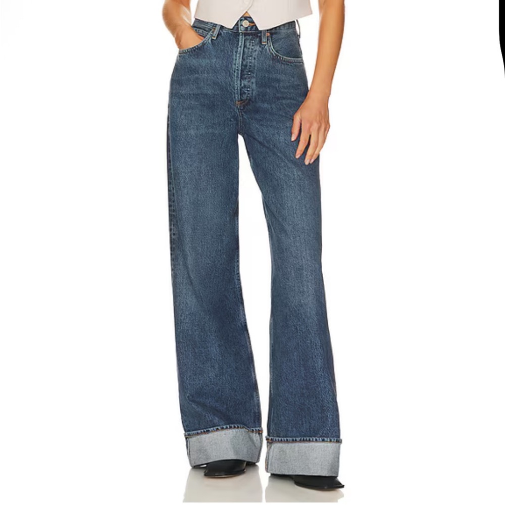 Agolde Dark Blue Wide Leg Flare Jeans